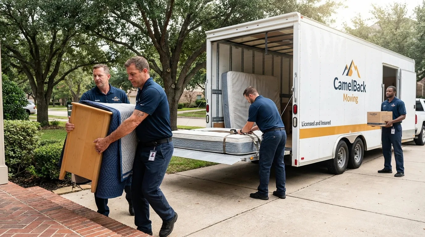 Crew loading residential truck for cross-state move from Knob Noster, MO